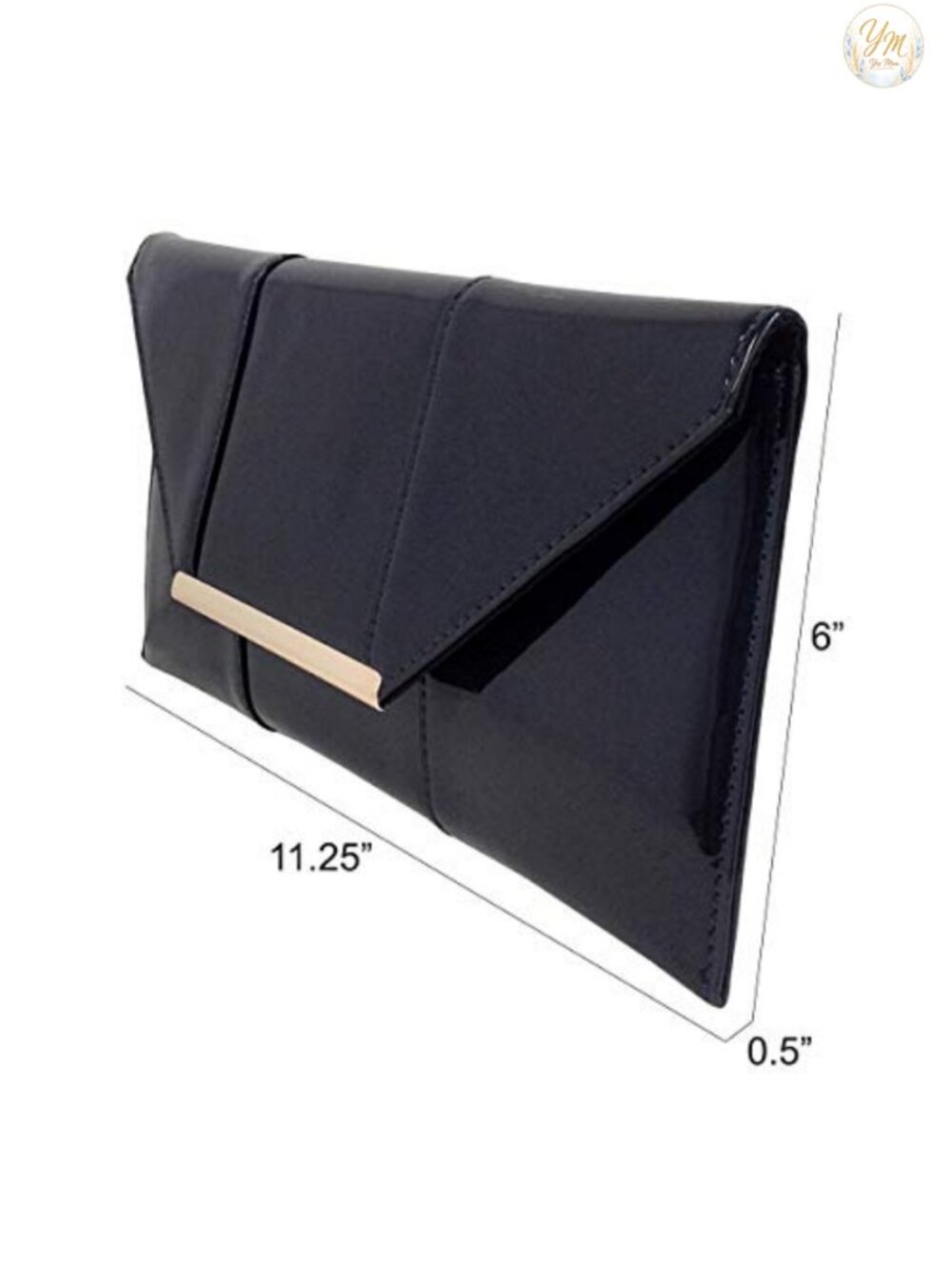 Glossy Faux Patent Leather Envelope Clutch with Detachable Chain